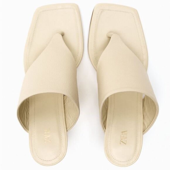 ZARA TOE POST HEELED LEATHER SANDALS - Picture 2 of 8